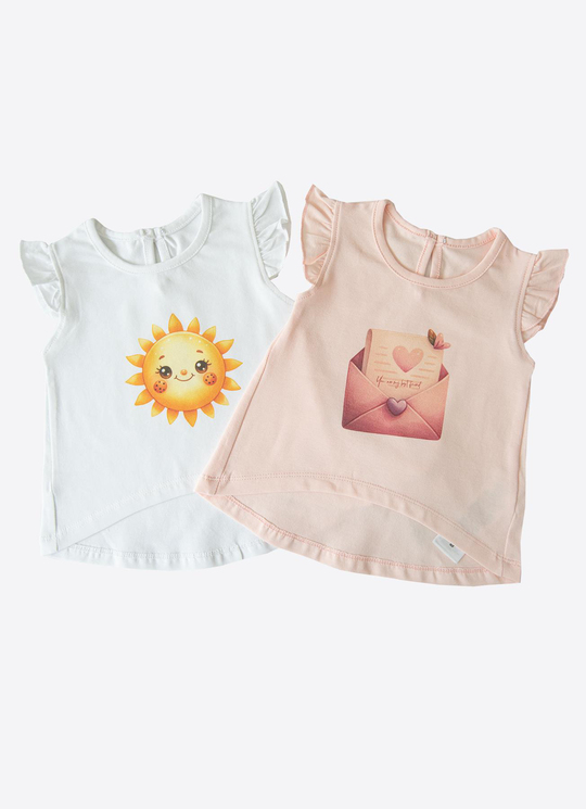 Organik Mellow 2'li T-Shirt Beyaz Pembe