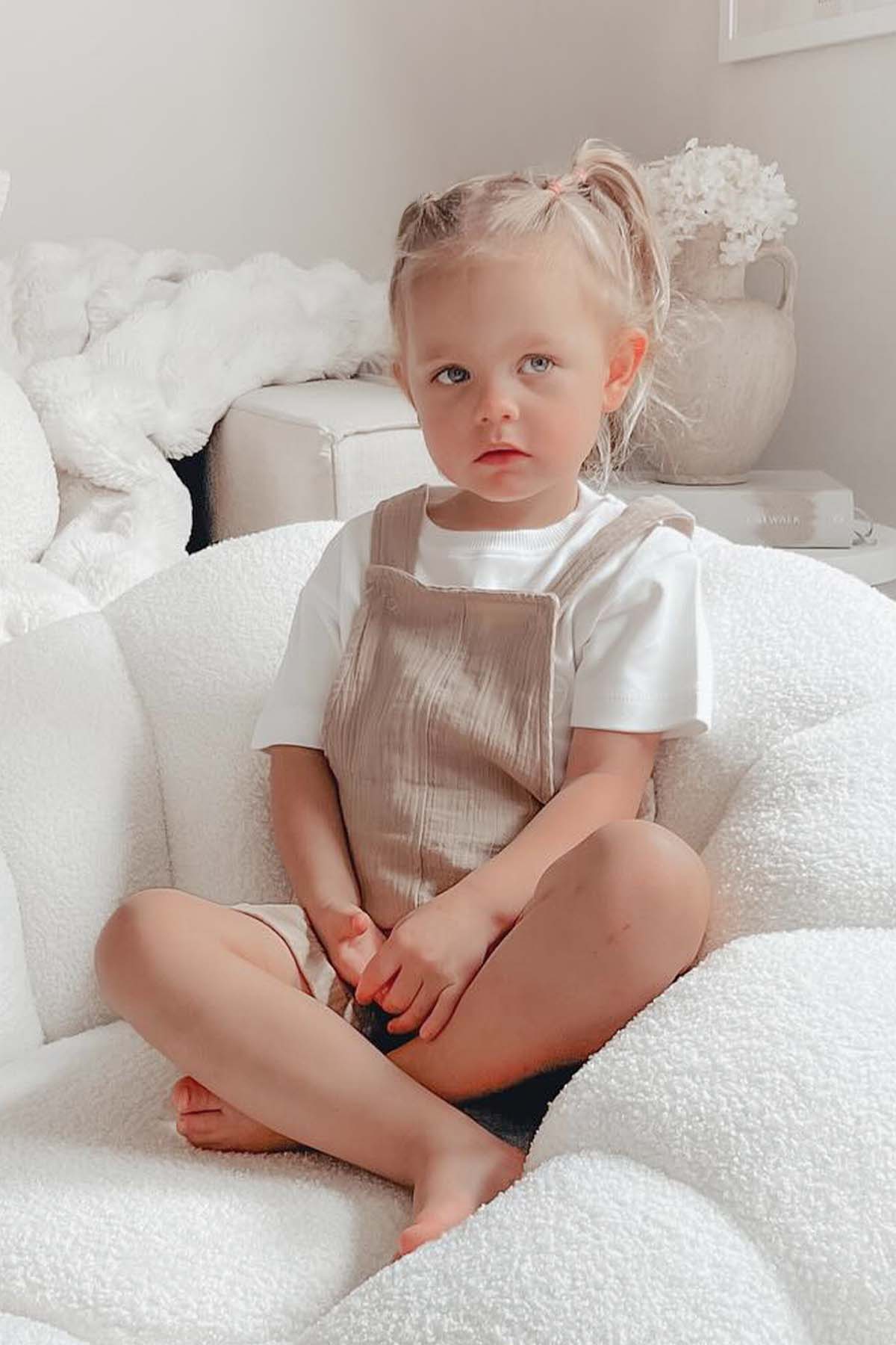 Organik Pamuk Müslin Bebek Bej Şort Salopet